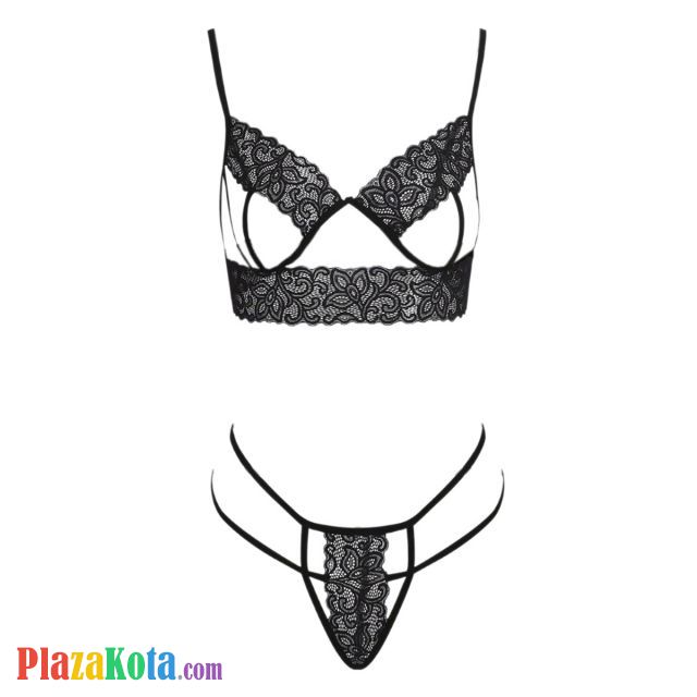 B364 - Pakaian Dalam Wanita Bra Set Bralette Seksi Open Cup Hitam Tali 2 - Photo 1
