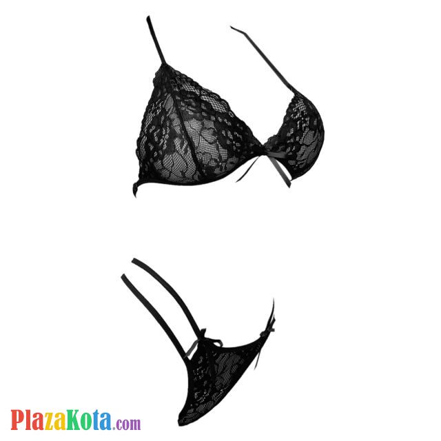 B367 - Pakaian Dalam Wanita Bra Set Bralette Seksi Halter Hitam Panties Thong - Photo 1