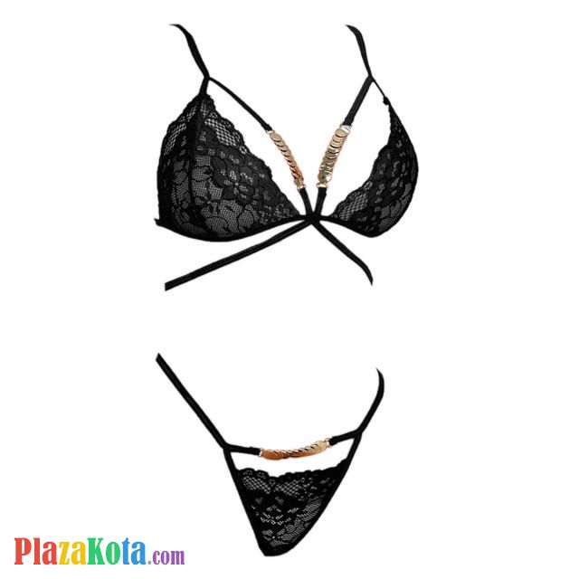 B368 - Pakaian Dalam Wanita Bra Set Bralette Seksi Hitam Rantai Koin Gold - Photo 1