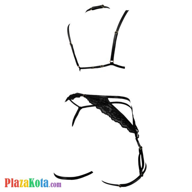 B369 - Pakaian Dalam Wanita Bra Set Bralette Seksi Open Cup Hitam Garter Belt Paha - Photo 2