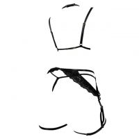 B369 - Pakaian Dalam Wanita Bra Set Bralette Seksi Open Cup Hitam Garter Belt Paha - 2