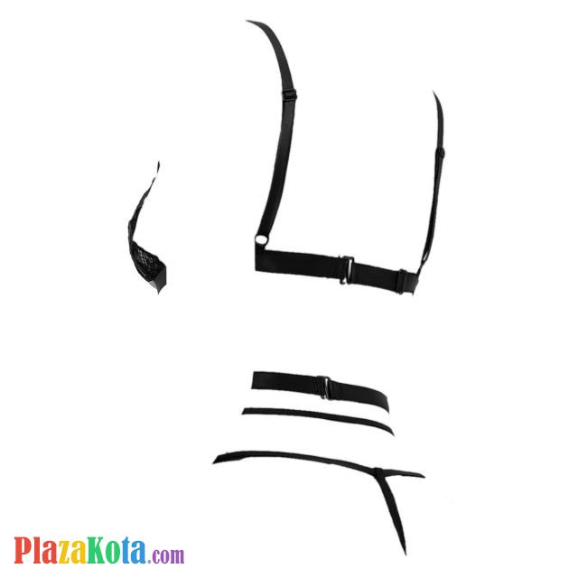 B370 - Pakaian Dalam Wanita Bra Set Bralette Seksi Open Cup Hitam Garter Belt Stocking - Photo 2
