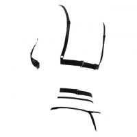 B370 - Pakaian Dalam Wanita Bra Set Bralette Seksi Open Cup Hitam Garter Belt Stocking - 2