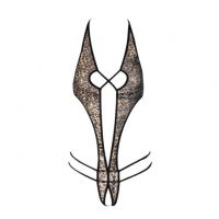 L1306 - Baju Tidur Dinas Malam Wanita Lingerie Teddy Bodysuit Seksi Halter Macan Tutul Coklat Transparan Crotchless