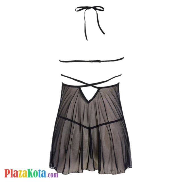 L1307 - Baju Tidur Dinas Malam Wanita Lingerie Babydoll Mini Dress Seksi Halter Open Cup Hitam Transparan - Photo 2