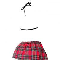 L1308 - Lingerie Costume Cosplay Seksi Tema Pelajar Seragam Sekolah Student Halter Hitam Transparan Rok Mini Merah - 2