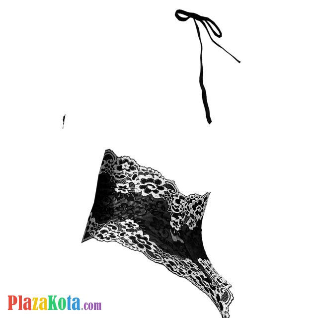 L1311 - Baju Tidur Dinas Malam Wanita Lingerie Teddy Bodysuit Seksi Halter Hitam Transparan Bordir Bunga Putih - Photo 2