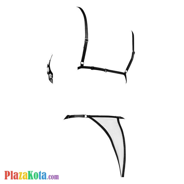 B372 - Pakaian Dalam Wanita Bra Set Bralette Seksi Putih Transparan Panties Thong Tali Silang-Silang - Photo 2