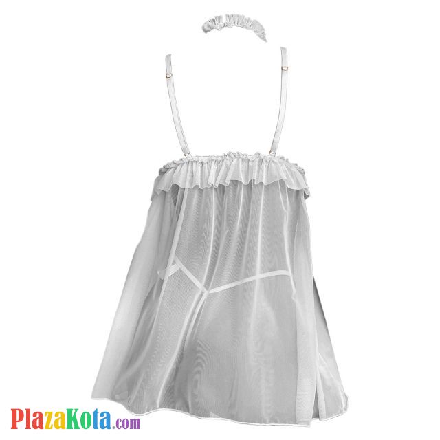 L1312 - Baju Tidur Dinas Malam Wanita Lingerie Mini Dress Gaun Pendek Seksi Putih Transparan Kalung Choker - Photo 2