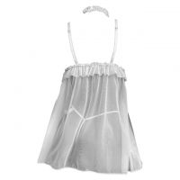 L1312 - Baju Tidur Dinas Malam Wanita Lingerie Mini Dress Gaun Pendek Seksi Putih Transparan Kalung Choker - 2