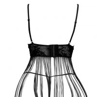 L1315 - Baju Tidur Dinas Malam Wanita Lingerie Babydoll Mini Dress Seksi Hitam Transparan Rumbai - 2