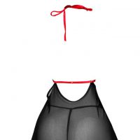 L1316 - Baju Tidur Dinas Malam Wanita Lingerie Mini Dress Gaun Pendek Seksi Halter Hitam Transparan Kombinasi Merah - 2