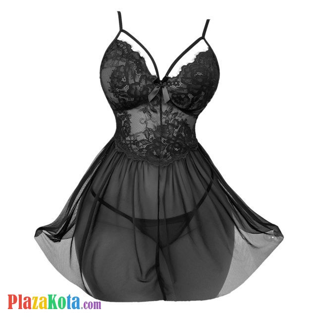 L1317 - Baju Tidur Dinas Malam Wanita Lingerie Mini Dress Gaun Pendek Seksi Hitam Transparan - Photo 1