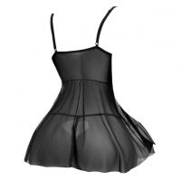 L1317 - Baju Tidur Dinas Malam Wanita Lingerie Mini Dress Gaun Pendek Seksi Hitam Transparan - 2