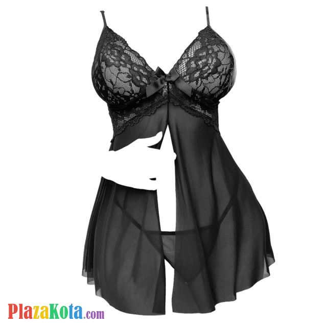 L1318 - Baju Tidur Dinas Malam Wanita Lingerie Babydoll Mini Dress Seksi Hitam Transparan Belah Depan - Photo 1