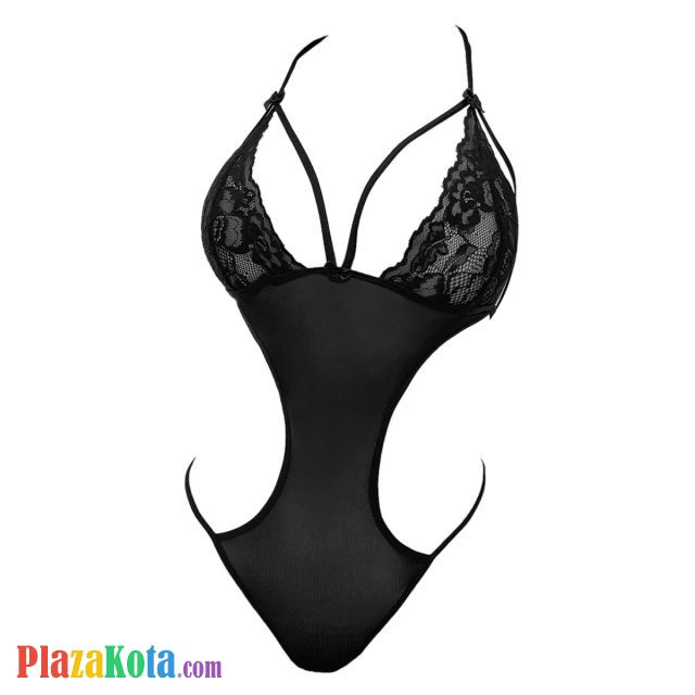 L1320 - Baju Tidur Dinas Malam Wanita Lingerie Teddy Bodysuit Seksi Halter Hitam Transparan - Photo 1