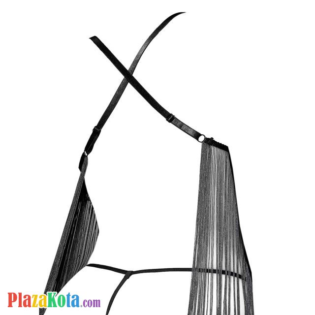 L1321 - Baju Tidur Dinas Malam Wanita Lingerie Babydoll Mini Dress Seksi Tali Silang Hitam Transparan Rumbai - Photo 2