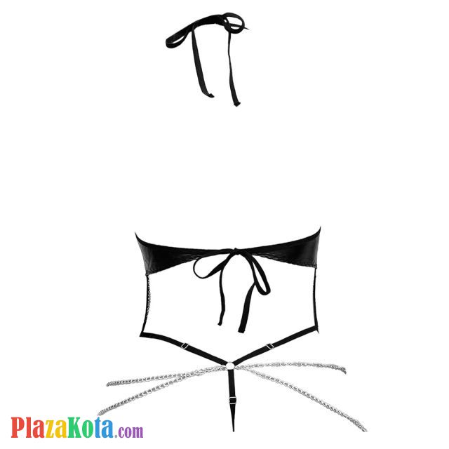 L1322 - Baju Tidur Dinas Malam Wanita Lingerie Teddy Bodysuit Seksi Halter Hitam Jaring Rantai Silver - Photo 2