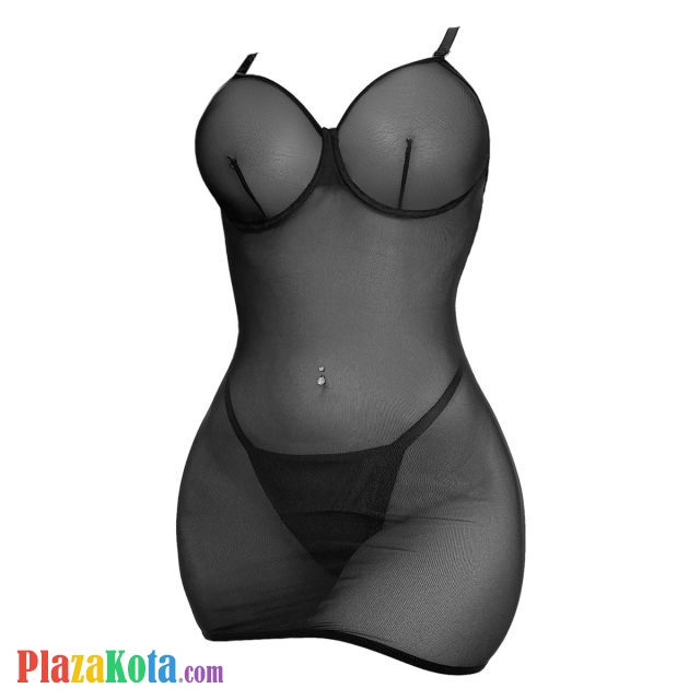 L1323 - Baju Tidur Dinas Malam Wanita Lingerie Bodycon Sheath Dress Seksi Bra Kawat Hitam Transparan - Photo 1
