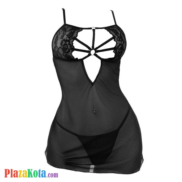 L1324 - Baju Tidur Dinas Malam Wanita Lingerie Babydoll Mini Dress Seksi Hitam Transparan - Photo 1