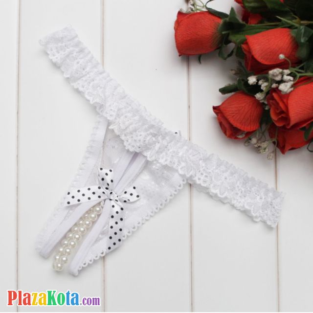 GS371 - Celana Dalam Wanita G-String Mutiara Seksi Crotchless Putih Karet Renda - Photo 1