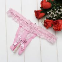 GS372 - Celana Dalam Wanita G-String Mutiara Seksi Crotchless Pink Karet Renda