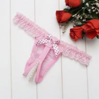 GS372 - Celana Dalam Wanita G-String Mutiara Seksi Crotchless Pink Karet Renda - 2
