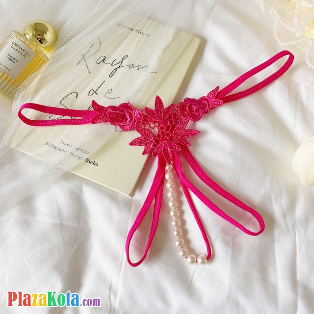 GS375 - Celana Dalam Wanita G-String Mutiara Seksi Crotchless Magenta Brokat Bunga - Photo 1