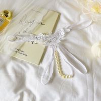 GS376 - Celana Dalam Wanita G-String Mutiara Seksi Crotchless Putih Brokat Bunga