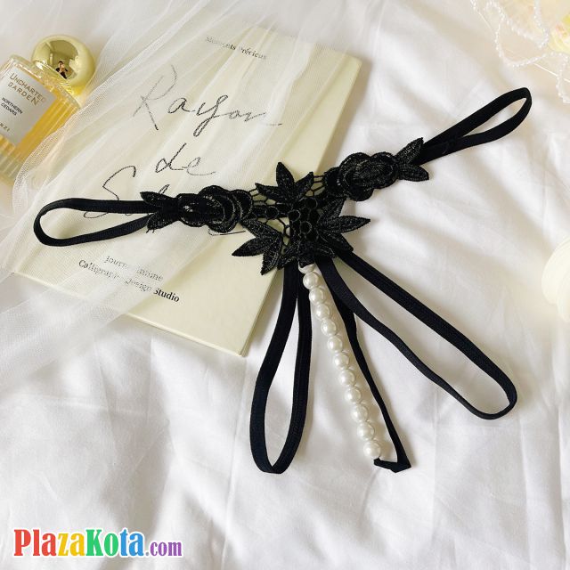 GS380 - Celana Dalam Wanita G-String Mutiara Seksi Crotchless Hitam Brokat Bunga - Photo 1 GS380 - Celana Dalam Wanita G-String Mutiara Seksi Crotchless Hitam Brokat Bunga - Photo 1