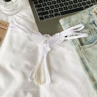 GS382 - Celana Dalam Wanita G-String Mutiara Seksi Crotchless Putih Brokat Kupu-Kupu Tali 2