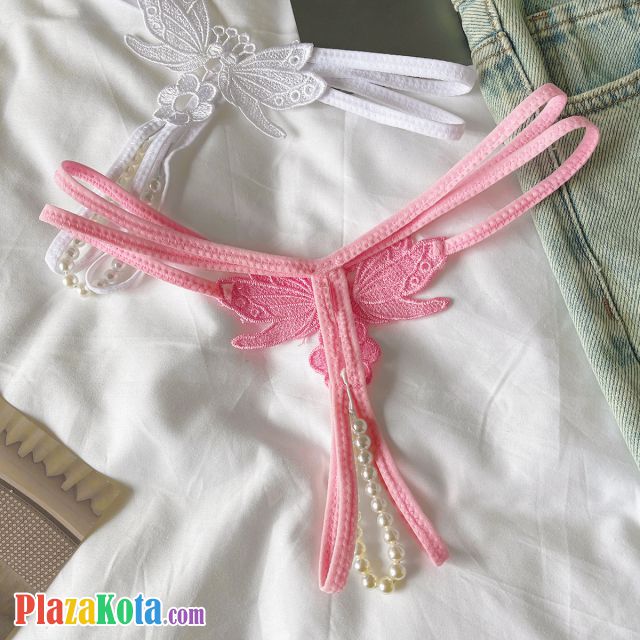 GS384 - Celana Dalam Wanita G-String Mutiara Seksi Crotchless Ungu Brokat Kupu-Kupu Tali 2 - Photo 2