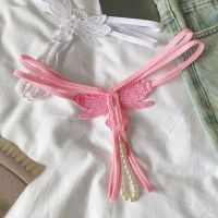 GS386 - Celana Dalam Wanita G-String Mutiara Seksi Crotchless Hitam Brokat Kupu-Kupu Tali 2 - 2