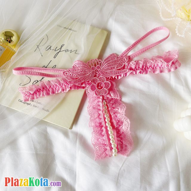 GS389 - Celana Dalam Wanita G-String Mutiara Seksi Crotchless Pink Brokat Kupu-Kupu Karet Renda Tali 2 - Photo 1 GS389 - Celana Dalam Wanita G-String Mutiara Seksi Crotchless Pink Brokat Kupu-Kupu Karet Renda Tali 2 - Photo 1