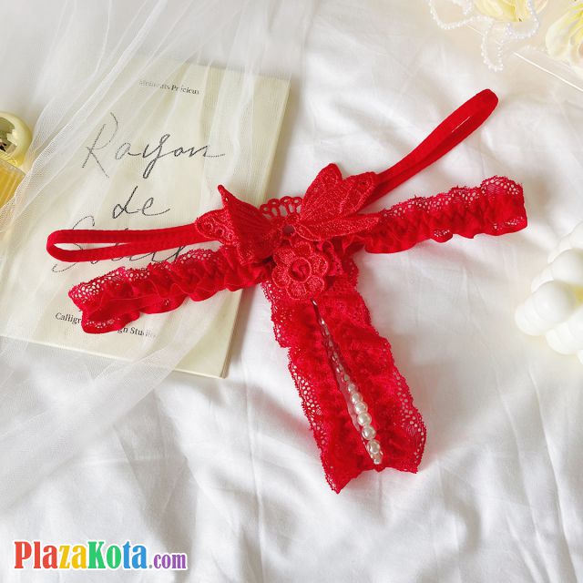 GS391 - Celana Dalam Wanita G-String Mutiara Seksi Crotchless Merah Brokat Kupu-Kupu Karet Renda Tali 2 - Photo 1 GS391 - Celana Dalam Wanita G-String Mutiara Seksi Crotchless Merah Brokat Kupu-Kupu Karet Renda Tali 2 - Photo 1
