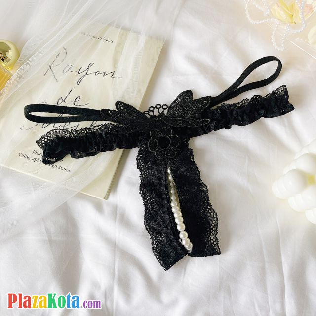 GS392 - Celana Dalam Wanita G-String Mutiara Seksi Crotchless Hitam Brokat Kupu-Kupu Karet Renda Tali 2 - Photo 1 GS392 - Celana Dalam Wanita G-String Mutiara Seksi Crotchless Hitam Brokat Kupu-Kupu Karet Renda Tali 2 - Photo 1