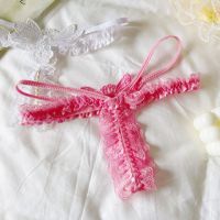 GS392 - Celana Dalam Wanita G-String Mutiara Seksi Crotchless Hitam Brokat Kupu-Kupu Karet Renda Tali 2 - 2