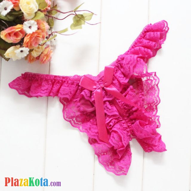 GS393 - Celana Dalam Wanita G-String Seksi Crotchless Magenta Karet Renda - Photo 1