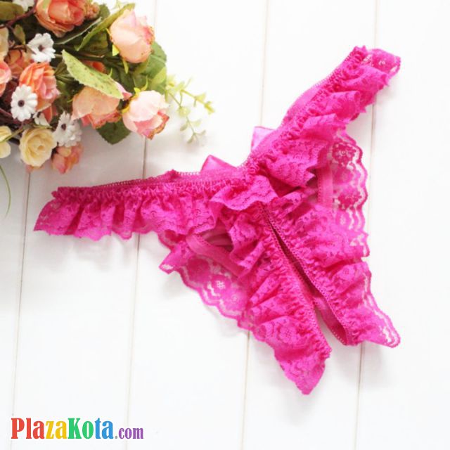 GS393 - Celana Dalam Wanita G-String Seksi Crotchless Magenta Karet Renda - Photo 2