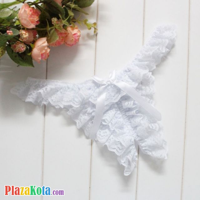 GS394 - Celana Dalam Wanita G-String Seksi Crotchless Putih Karet Renda - Photo 1