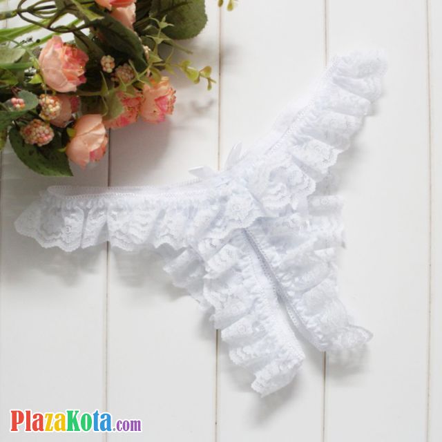 GS394 - Celana Dalam Wanita G-String Seksi Crotchless Putih Karet Renda - Photo 2