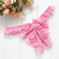 GS395 - Celana Dalam Wanita G-String Seksi Crotchless Pink Karet Renda - 2