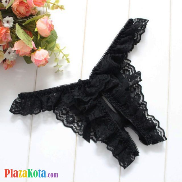 GS397 - Celana Dalam Wanita G-String Seksi Crotchless Hitam Karet Renda - Photo 2