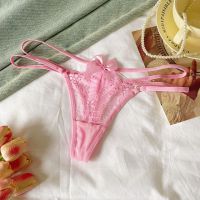 P647 - Celana Dalam Wanita Panties Thong Seksi Pink Transparan Pita Depan Tali 2
