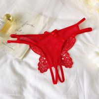 P655 - Celana Dalam Wanita Panties Thong Seksi Merah Crotchless Brokat Kupu-Kupu Tali 2
