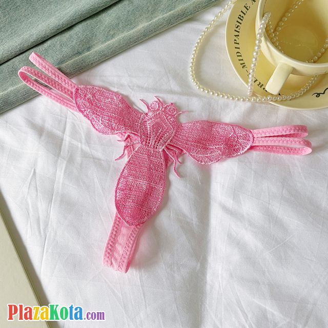 P659 - Celana Dalam Wanita Panties Thong Seksi Pink Brokat Lebah Tali 2 - Photo 1