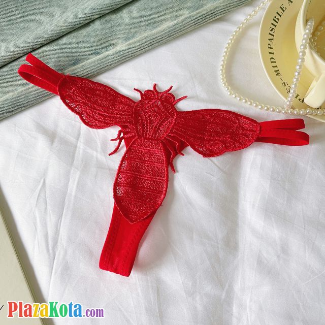 P660 - Celana Dalam Wanita Panties Thong Seksi Merah Brokat Lebah Tali 2 - Photo 1