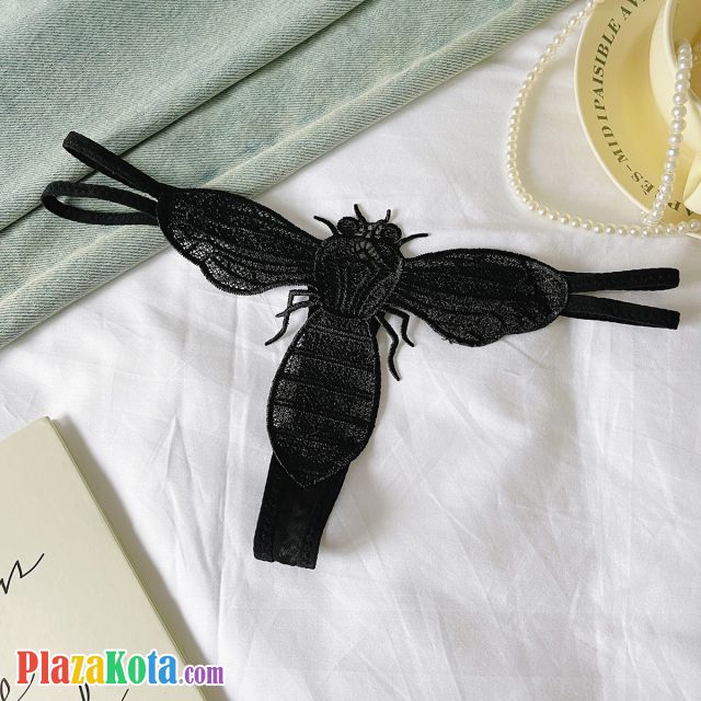 P662 - Celana Dalam Wanita Panties Thong Seksi Hitam Brokat Lebah Tali 2