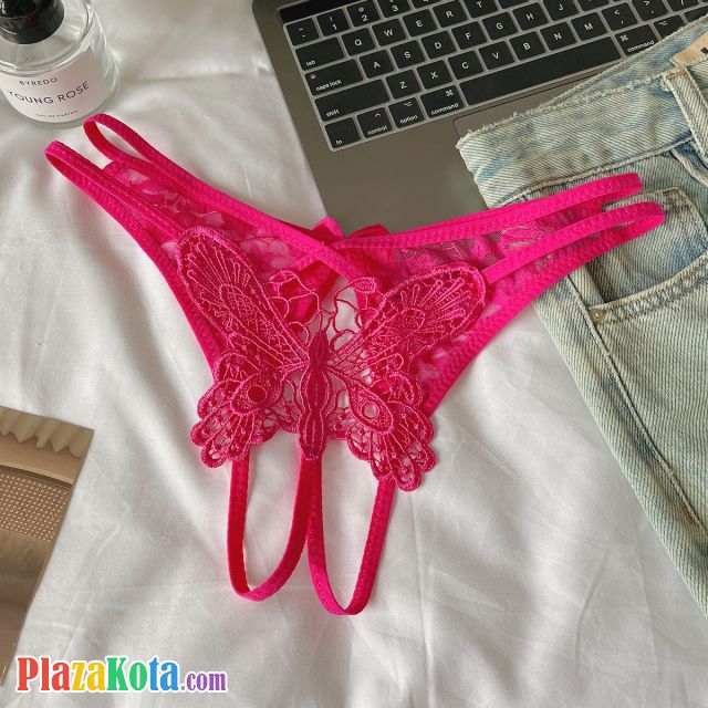 P663 - Celana Dalam Wanita Panties Thong Seksi Crotchless Magenta Brokat Kupu-Kupu Tali 2 - Photo 1