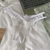 P664 - Celana Dalam Wanita Panties Thong Seksi Crotchless Putih Brokat Kupu-Kupu Tali 2